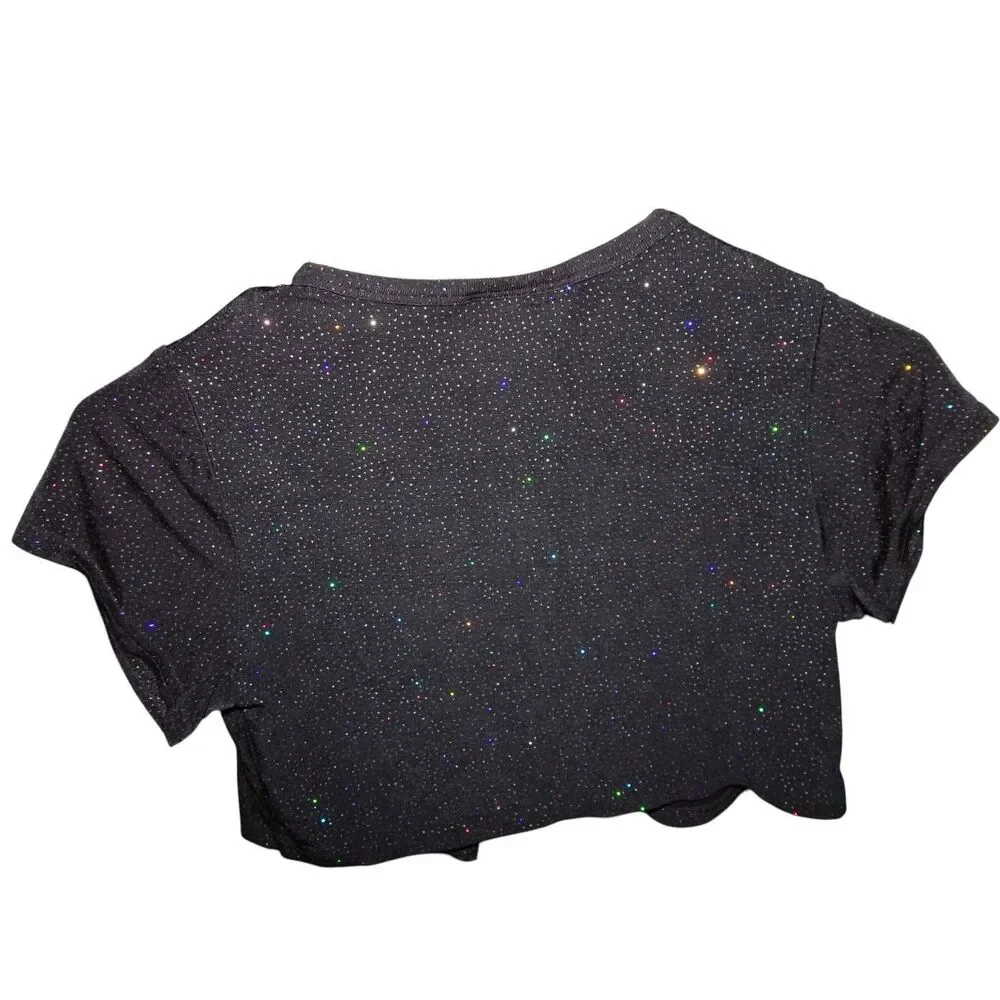 ALL THAT JAZZ girls medium 7/8 stretchy black rhinestone pullover t-shirt cover - Picture 5 of 6